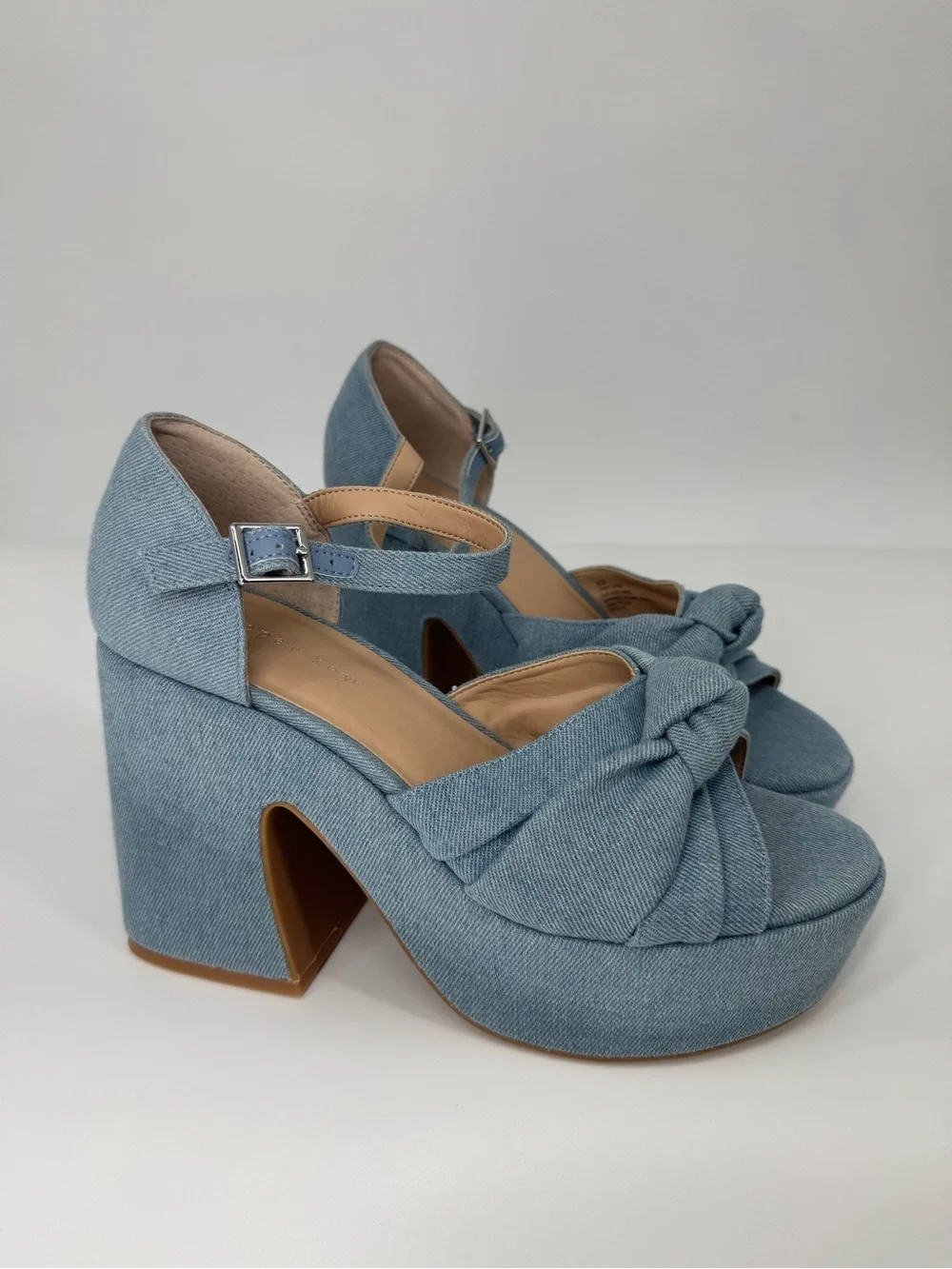 Copper Key Denim Blue Platform Chunky Block Chic Spring Summer Heels Size 8